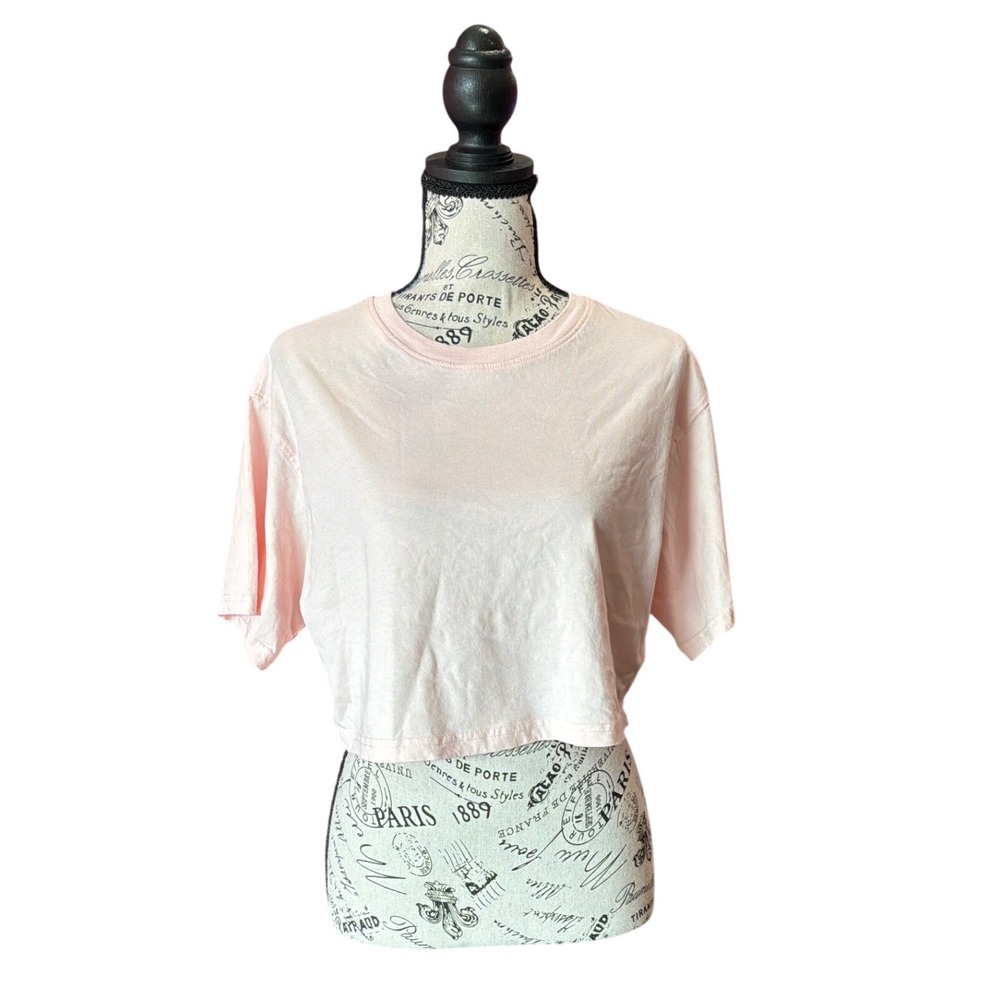 H&M Divided Light Pink Cropped Boxy T-Shirt Womens Size Small Basic Crew Neck